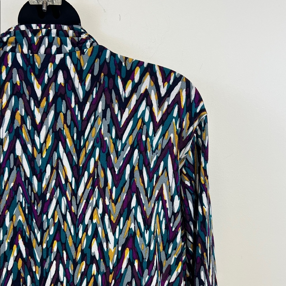 Susan Graver Chic Colorful Abstract Long Sleeve Top Purple Teal Yellow XL - Picture 10 of 13